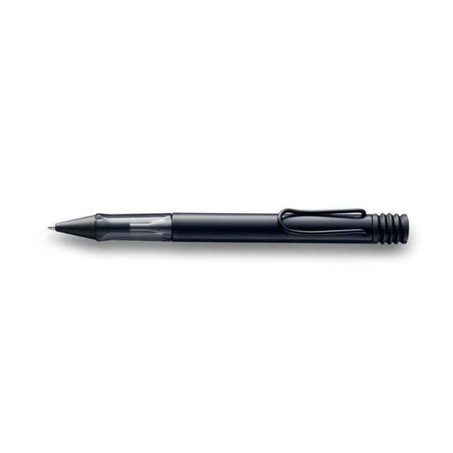 Lamy Al-Star Matte Black ballpoint pen, lightweight aluminum, ergonomic grip, stylish design, smooth writing experience.