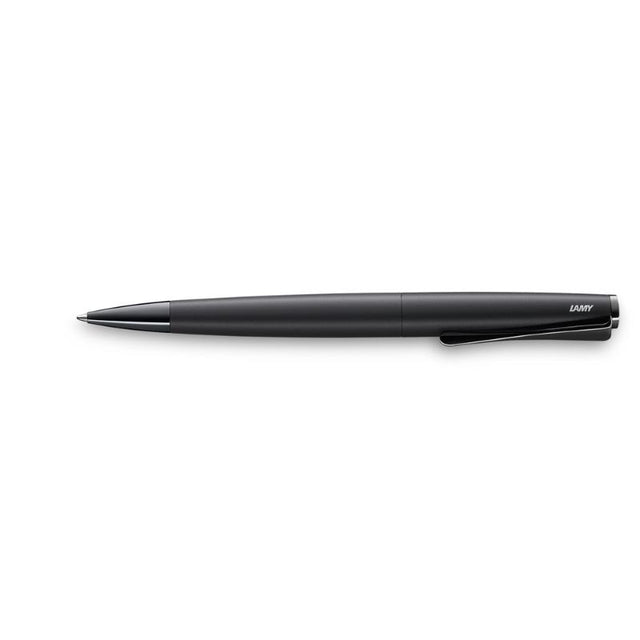 Lamy Studio Ballpen Lx All Black features a matte finish, ergonomic grip, and propeller-shaped clip for elegant writing.