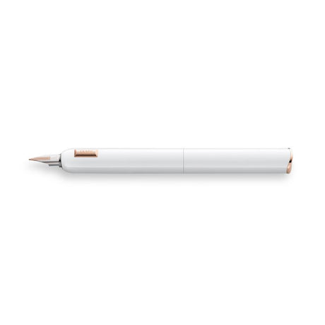 Lamy Dialog cc Fountain Pen in Fine White, featuring a twist mechanism, bicolour gold nib, and elegant lacquer finish.