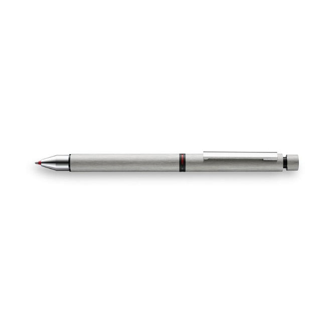 Lamy CP1 Tri Pen in brushed steel, featuring ballpoint, mechanical pencil, and eraser in a sleek, lightweight design.