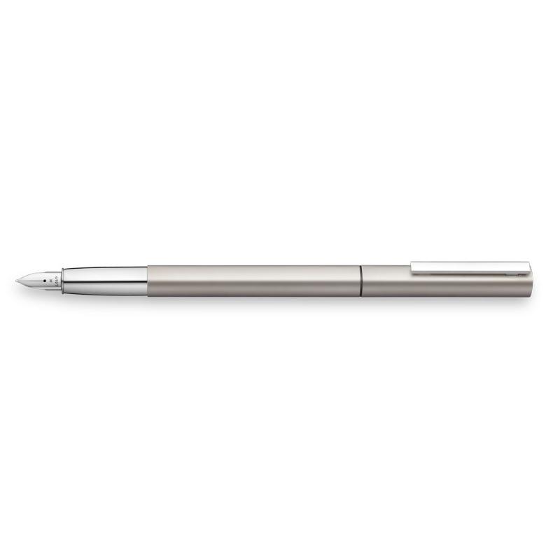 Lamy Ideos Fountain Pen in palladium finish, featuring a unique teardrop design and medium nib for smooth writing.