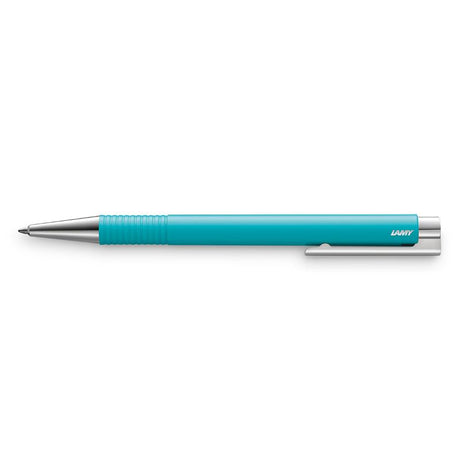 Lamy Logo M+ Ballpoint in Matt Sea, featuring minimalist design, ergonomic grip, and spring-loaded clip for effortless writing.