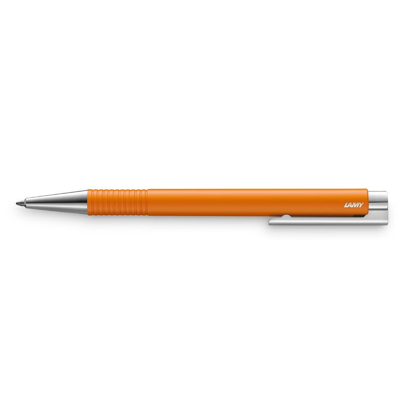 Lamy Logo M+ Ballpoint in Matt Apricot, featuring elegant design, spring-loaded clip, and smooth writing experience.