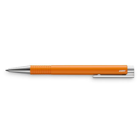 Lamy Logo M+ Ballpoint in Matt Apricot, featuring elegant design, spring-loaded clip, and smooth writing experience.