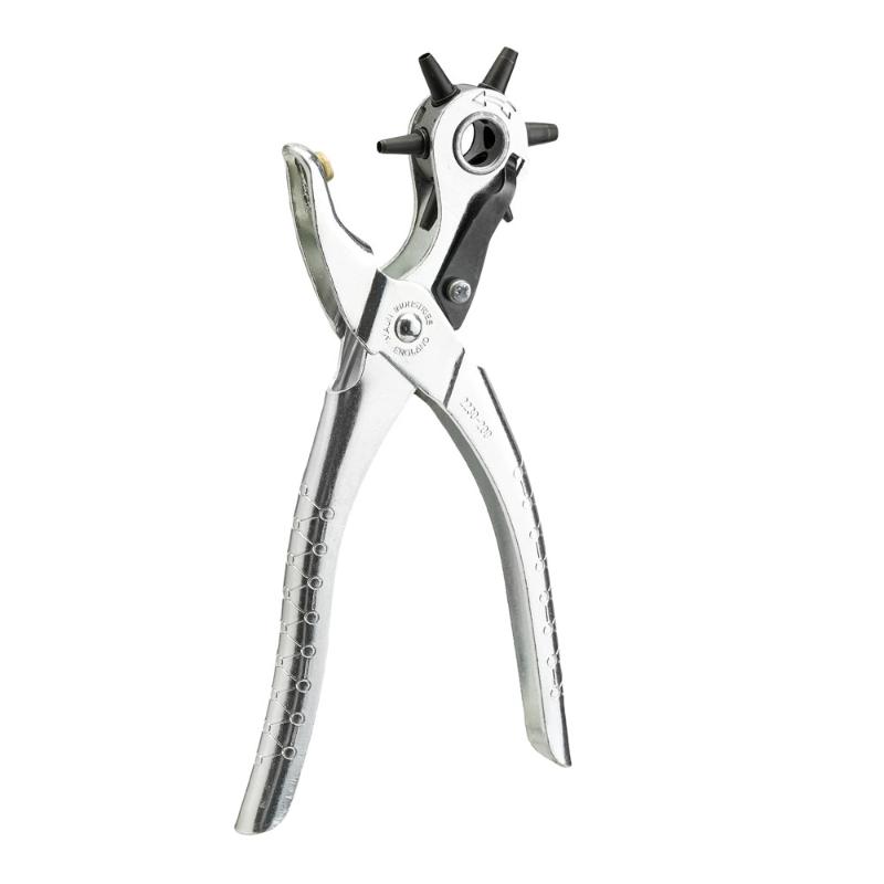 High-quality Maun Revolving Plier Punch with six adjustable holes, perfect for precise leather and cardstock crafting.