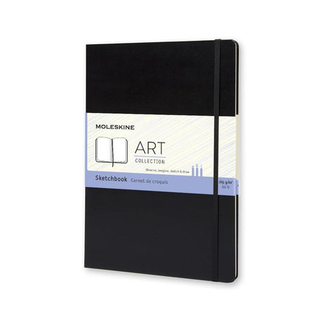 Moleskine Art Sketchbook A4 Black with premium 165 gsm paper, hard cover, elastic closure, and expandable inner pocket.