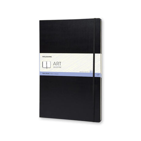 Moleskine Art Sketchbook A3 Black with 165 gsm acid-free paper, elastic closure, and expandable pocket for artists.