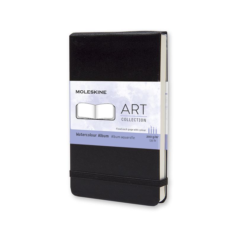 Moleskine Art Watercolour Album Pocket in Black with hardcover, 200 gsm paper, and expandable pocket for on-the-go creativity.