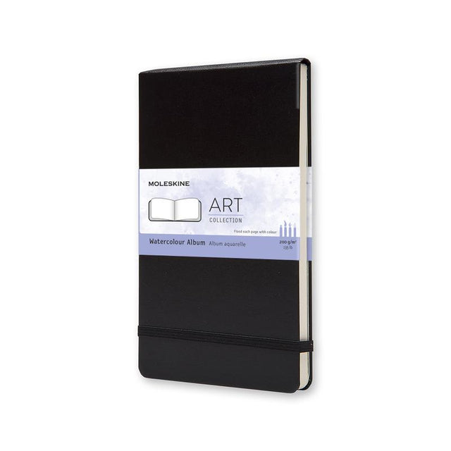 Black Moleskine Art Watercolour Album with hard cover, 200 gsm ivory pages for vibrant watercolour creations on-the-go.