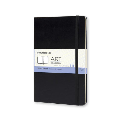 Moleskine Art Sketchbook Large Black with rounded corners, elastic closure, and acid-free paper for versatile artistic media.