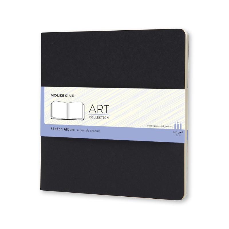 Moleskine Art Cahier Sketch Album in Black, featuring squared pages, durable cover, and space for loose notes.