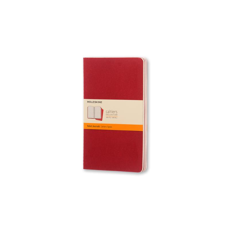 Moleskine Cahier Journals pack of 3 in Cranberry Red, featuring ruled pages, customizable covers, and detachable sheets.