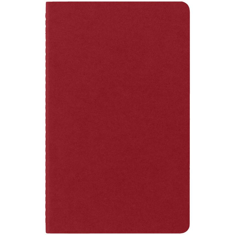 Pack of 3 large cranberry red Moleskine Cahier Journals with plain pages and customizable covers for creative note-taking.