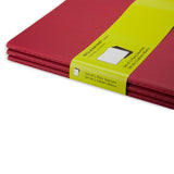 Pack of 3 Moleskine Cahier Journals XL in cranberry red, featuring customizable covers, detachable sheets, and rounded corners.