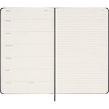 Sleek black Moleskine undated planner with ivory pages, customizable dividers, and elastic closure for stylish organization.