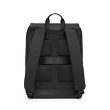 Sleek black Moleskine Metro Slim Backpack with spacious compartments, water-resistant zip, and adjustable padded straps for city travel.