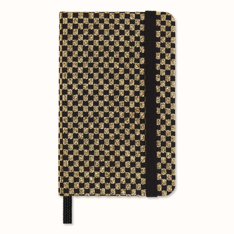 Moleskine LE Shine Gold XS Notebook with elegant hard cover, ivory paper, elastic closure, and gift box for stylish note-taking.