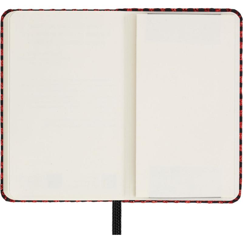 Metallic red Moleskine XS notebook with plain pages, elastic closure, and gift box, perfect for stylish note-taking.