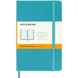 Moleskine Pocket Ruled Notebook in Reef Blue with hard cover, elastic closure, and expandable pocket for notes.