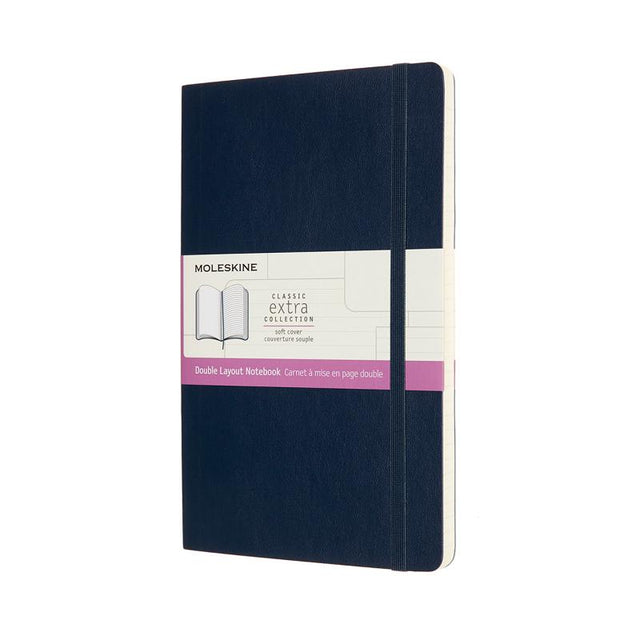 Moleskine Sapphire large ruled notebook with soft cover, 240 ivory pages, elastic closure, and expandable pocket for notes.