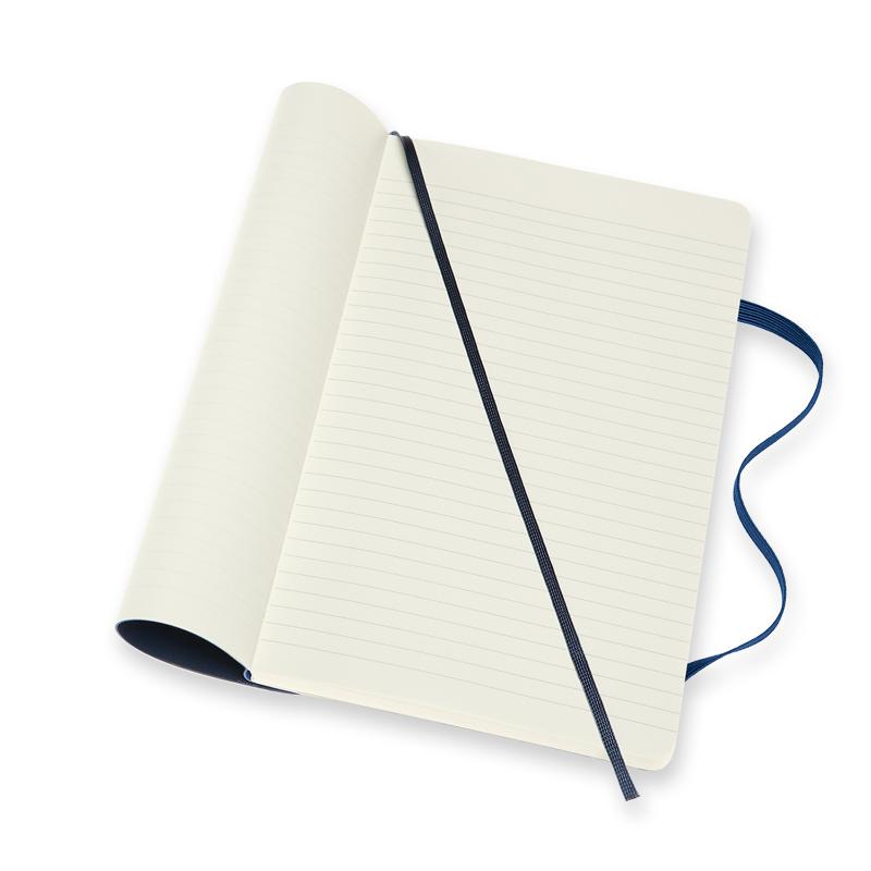 Moleskine Notebook Sapphire: Large ruled and plain pages, soft cover, elastic closure, ribbon bookmark, perfect for creatives.