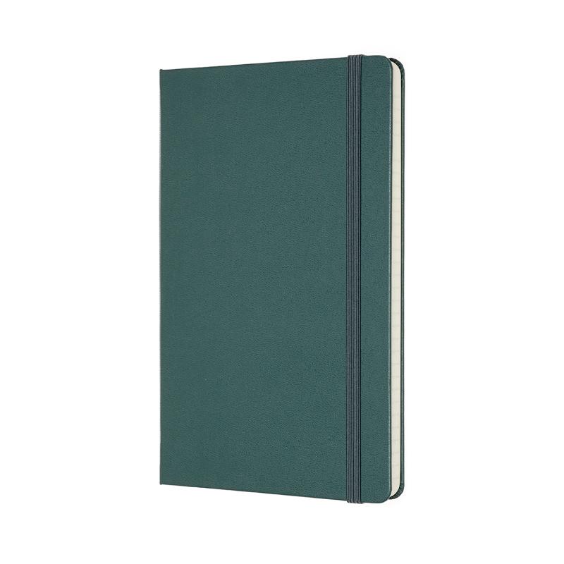 Moleskine Pro Notebook Large in Forest Green with hard cover, elastic closure, and numbered pages for organized note-taking.