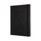 Moleskine Pro Notebook XL in sleek black, featuring hard cover, numbered pages, detachable sheets, and elastic closure for organization.