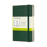 Myrtle Green Moleskine Pocket Notebook with elastic closure, ivory acid-free pages, and expandable inner pocket for travel.