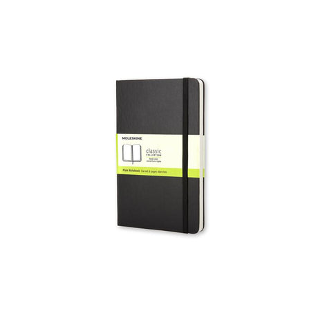 Moleskine Pocket Notebook in black hard cover, featuring elastic closure, ivory pages, and expandable back pocket for creative ideas.