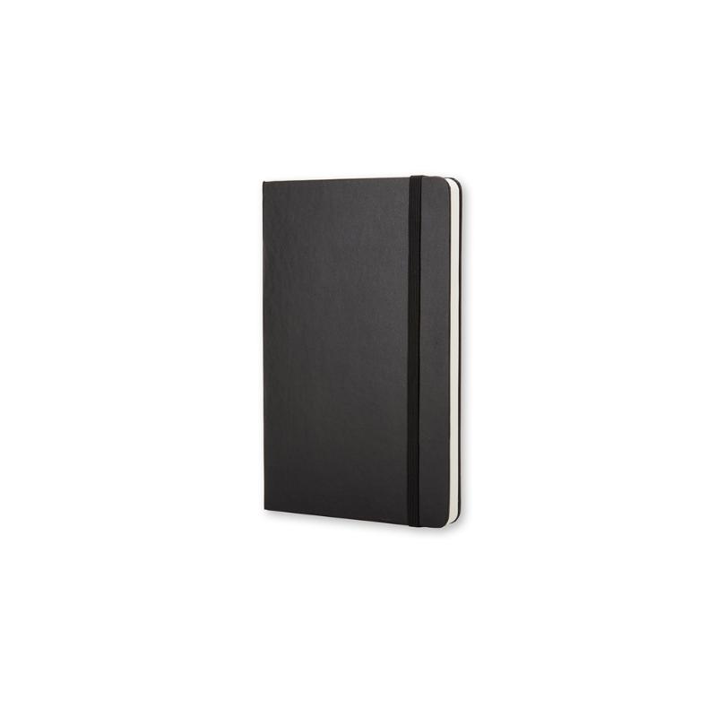 Moleskine Pocket Notebook in sleek black, featuring plain ivory pages, elastic closure, and expandable pocket for creative on-the-go notetaking.