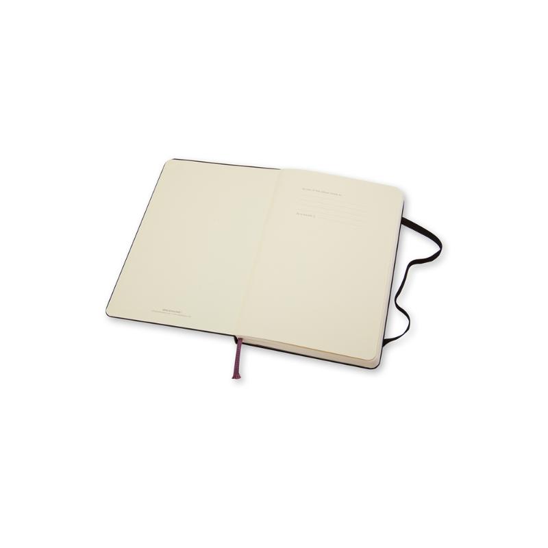 Moleskine Pocket Notebook in black hard cover, featuring elastic closure, ivory paper, and expandable pocket for notes.