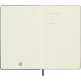 Moleskine Large Ruled Notebook in Sapphire Blue with hard cover, elastic closure, and expandable pocket for notes and cards.