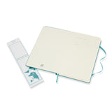 Moleskine Large Ruled Notebook in Reef Blue with elastic closure, bookmark, and expandable pocket for notes and mementos.