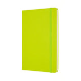 Vibrant lemon green Moleskine notebook with ruled pages, elastic closure, bookmark, and expandable pocket for creativity on-the-go.