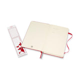 Moleskine large scarlet notebook with 400 acid-free pages, ribbon bookmarks, and a secure elastic closure for creatives.