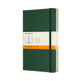 Moleskine Large Ruled Notebook in Myrtle Green, featuring a hard cover, elastic closure, and expandable inner pocket for organization.