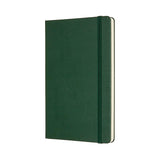 Moleskine Large Ruled Notebook in Myrtle Green with elastic closure, bookmark, and expandable inner pocket for organization.