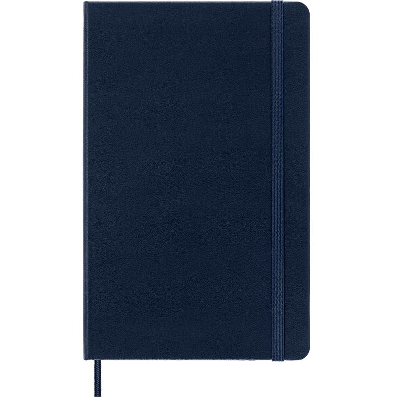 Sapphire Moleskine Notebook with hard cover, elastic closure, and expandable pocket for notes; perfect for creative thinkers.