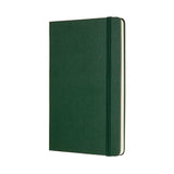 Moleskine large plain notebook in Myrtle Green, featuring ivory pages, elastic closure, and expandable pocket for notes.