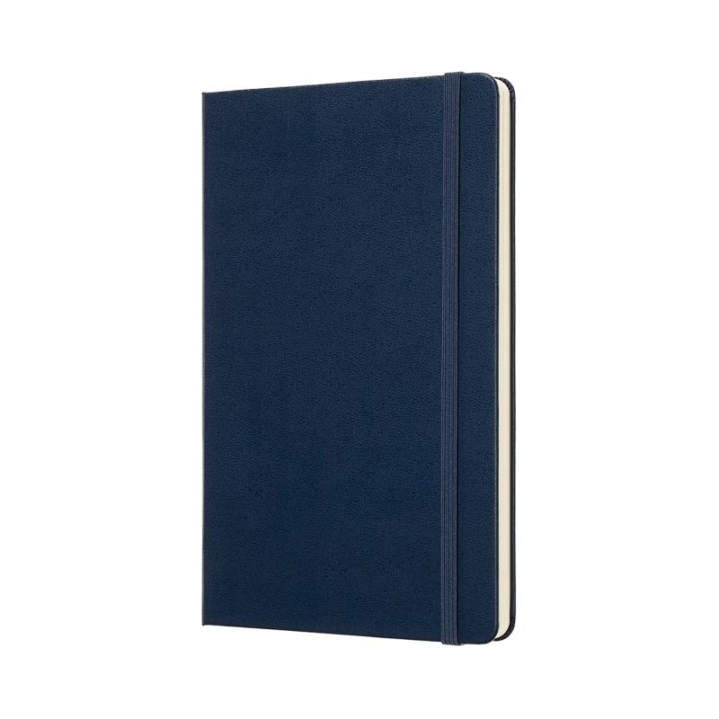 Classic Moleskine Notebook with ivory pages, elastic closure, bookmark, and expandable pocket for notes and ideas on the go.