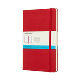 Moleskine Large Dot Notebook in scarlet red with elastic closure, dot grid pages, and expandable pocket for creativity on the go.