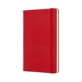 Moleskine Large Dot Notebook in scarlet red, featuring high-quality ivory paper, elastic closure, and expandable pocket.