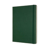 Moleskine XL Myrtle Green notebook with ruled pages, elastic closure, and expandable pocket for thoughts and creativity.