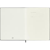 Moleskine XL Black Notebook with hard cover, elastic closure, ivory pages, and expandable pocket for notes and mementos.