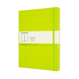 XL Lemon Green Moleskine Notebook with acid-free pages, elastic closure, and expandable pocket for creative note-taking.