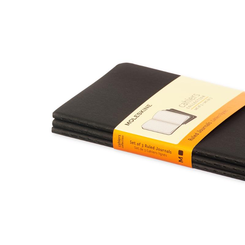 Moleskine Cahier Journals pack of 3, lightweight with ruled pages, customizable covers, and detachable sheets for creativity.