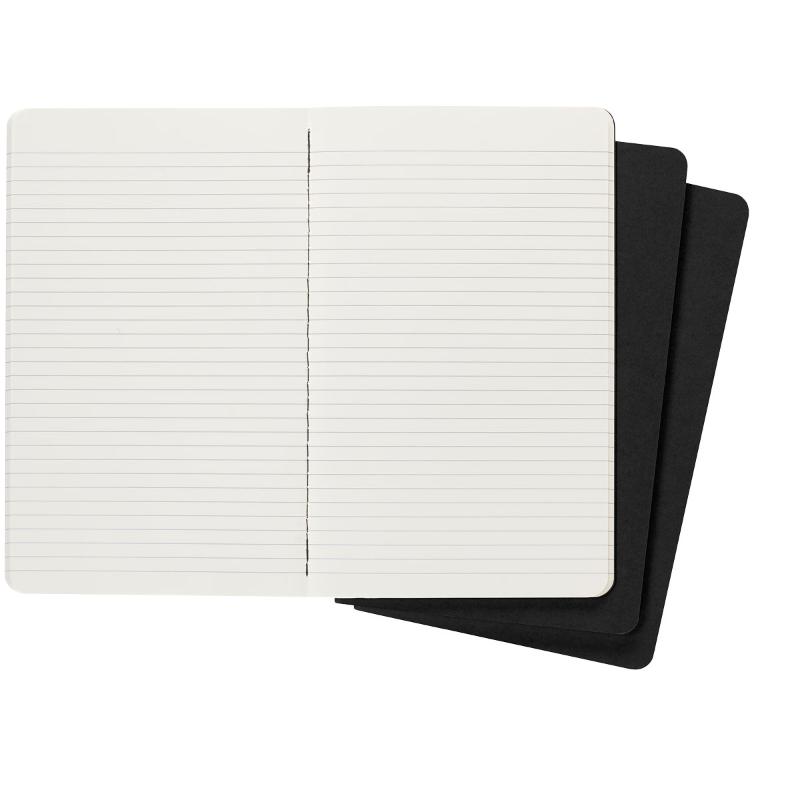 Moleskine Cahier Journals Pack of 3: large black ruled journals with customizable covers and detachable pages for organized note-taking.