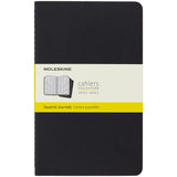 Three large black Moleskine Cahier journals with customizable covers, rounded corners, and detachable pages for versatile note-taking.