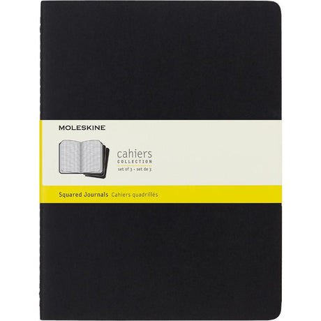 Moleskine Cahier Journals XL Black Pack of 3 with customizable covers, 70 gsm acid-free paper, and detachable pages for creativity.