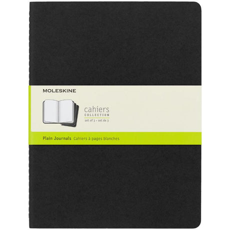 Moleskine Cahier Journal XL Pack of 3, lightweight notebooks with customizable covers and detachable pages for versatile writing.